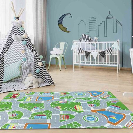 Children's rug town with streets, to let the children's imagination fly. 100% PVC, at rugsimperio1979.com