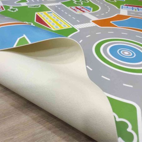Children's rug town with streets, to let the children's imagination fly. 100% PVC, at rugsimperio1979.com