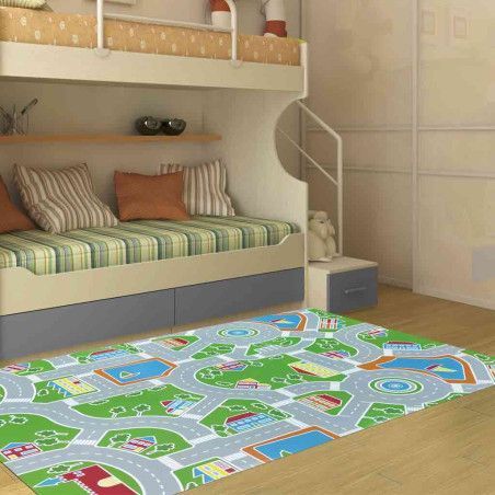 Children's rug town with streets, to let the children's imagination fly. 100% PVC, at rugsimperio1979.com