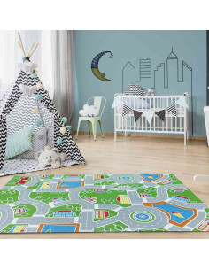 Children's rug town with streets, to let the children's imagination fly. 100% PVC, at rugsimperio1979.com