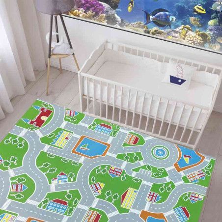 Alfombra infantil pueblo con calles , para dejar volar la imaginación de los niñ@s. 100% PVC , en alfombrasimperio1979.com