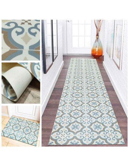 Alfombra vinílica Estrella Azul vista pasillo ambientada con detalles