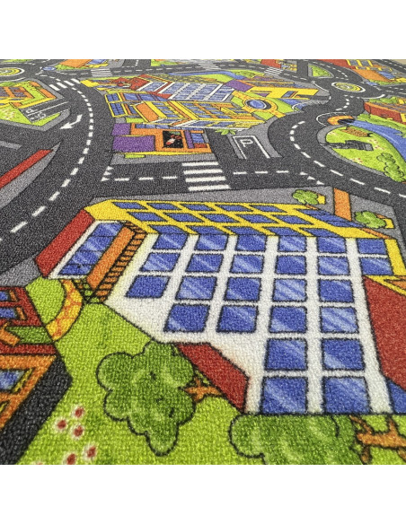 Children's rug town with streets, to let the children's imagination fly. 100% PVC, at rugsimperio1979.com