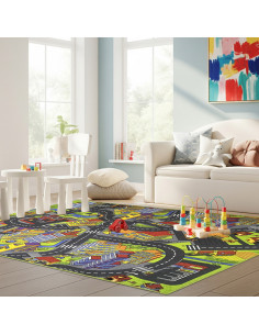 Children's rug town with streets, to let the children's imagination fly. 100% PVC, at rugsimperio1979.com 2