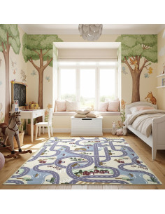 Alfombra infantil Poble con calles, para dejar volar la imaginación de los niñ@s. 100% PVC , en alfombrasimperio1979.com
