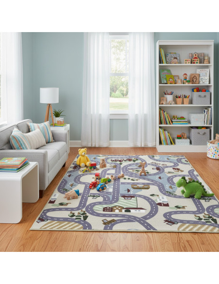 Children's rug Poble with streets, to let the children's imagination fly. 100% PVC, at rugsimperio1979.com