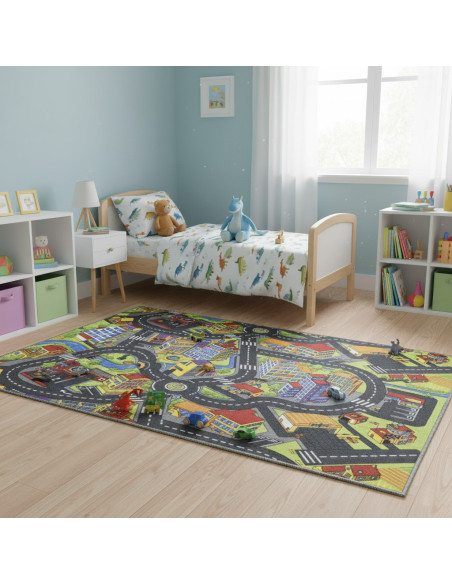Alfombra infantil ciudad con calles , para dejar volar la imaginación de los niñ@s. 100% PVC , en alfombrasimperio1979.com