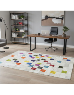 Alfombra de piel Patchwork Blanca con Colores, en alfombrasimperio1979.com.