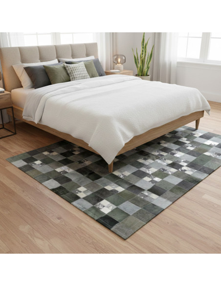 Patchword Gris Multi Leather Rug