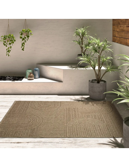 Outdoor-Indoor Geometric Jute-Effect Rug Acra 5006 Natural