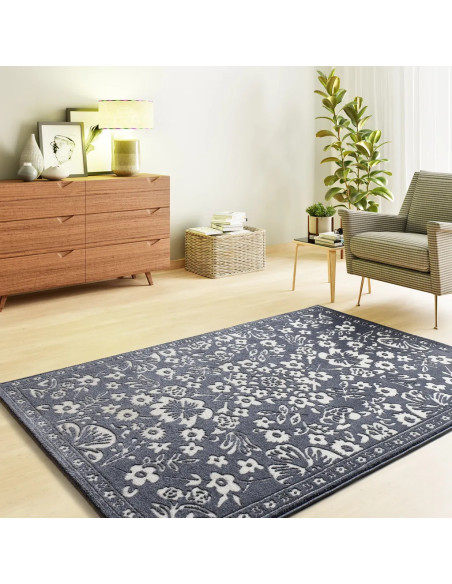 Alfombra clásica con relieve Amara 12994 Azul
