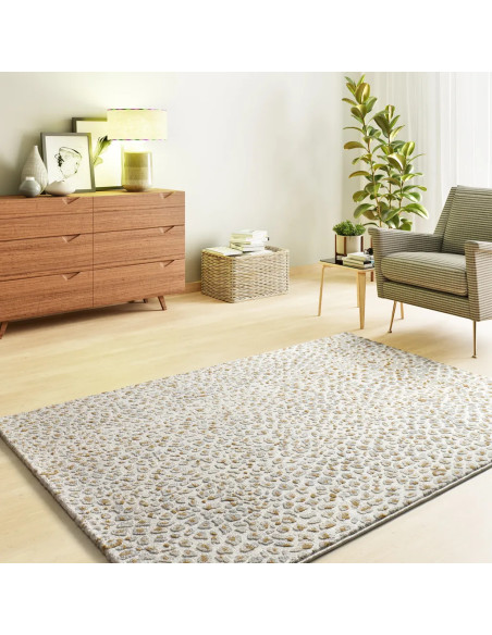 Leopard print rug with embossed design Amara 13001 Silver