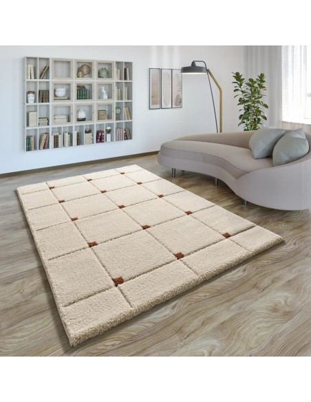 Alfombra shaggy con relieve Brenda 8830 Blanco