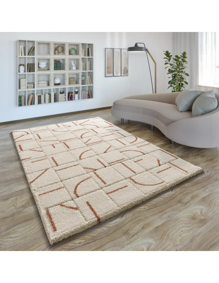 Alfombra shaggy con relieve Brenda 8832 Blanco