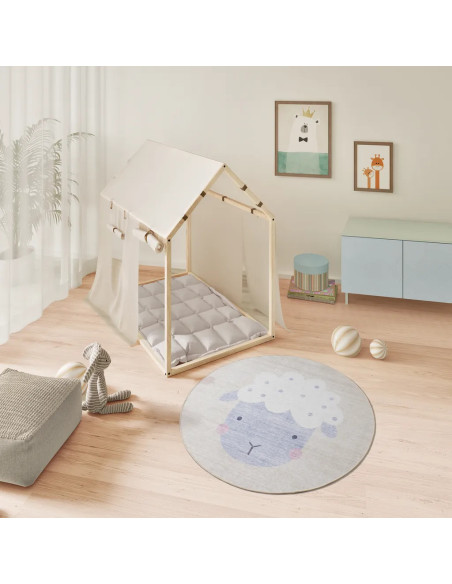 Candy 24063 Cream Round Washable Children's Rug (Sheep Design)