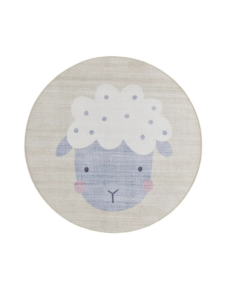 Candy 24063 Cream Round Washable Children's Rug (Sheep Design)