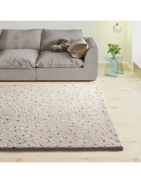 Alfombra shaggy crema con puntos multicolor Lush Dottie