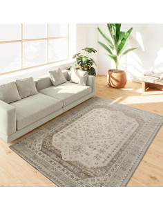 Alfombra de exterior vintage efecto desgastado Lua 3111 gris y caldera