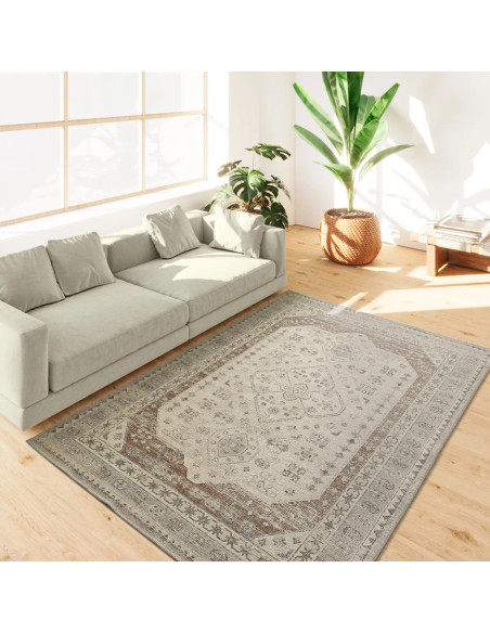 Alfombra de exterior vintage efecto desgastado Lua 3111 gris y caldera