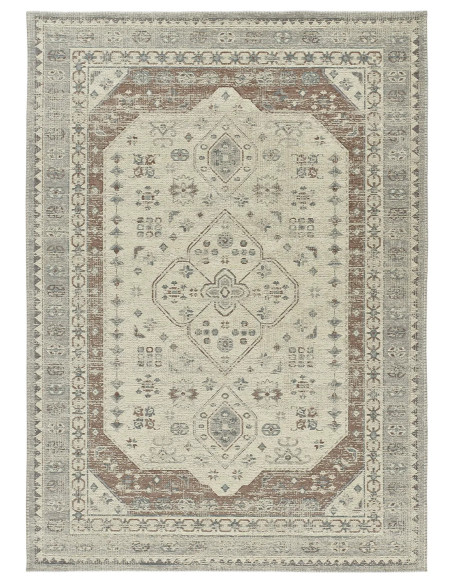 Alfombra de exterior vintage efecto desgastado Lua 3111 gris y caldera