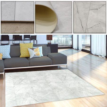Qualitá vinyl carpet, marble and wood, elegant and functional touch.