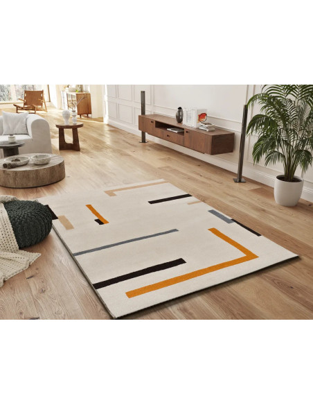 Alfombra geométrica Lessia Linea Naranja y Negro
