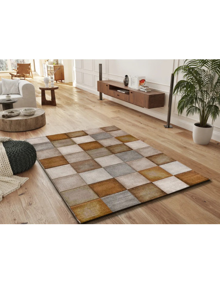 Lena 22605 Caldera Earth-Tone Checkerboard-Effect Rug