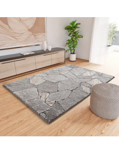 Kivet 9055 Grey Marble-Effect Shaggy Rug