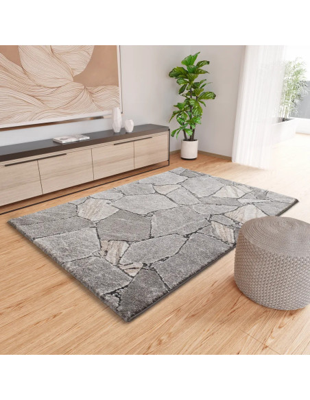 Alfombra shaggy efecto mármol Kivet 9055 Gris