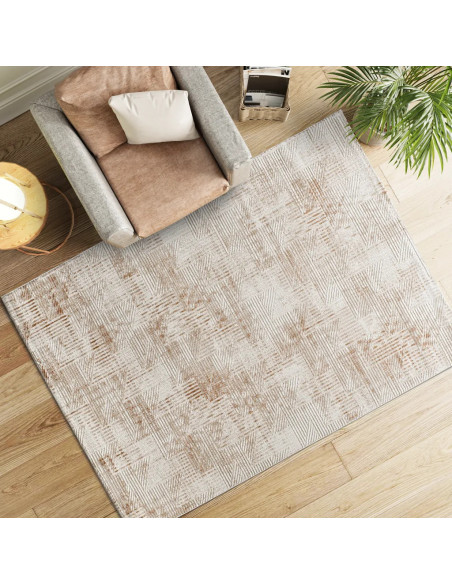 Keops 4448 Beige and Rust Geometric Textured Rug