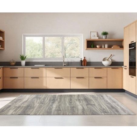 Custom-made Qualita vinyl rug, marble and wood, elegant and functional touch at alfombrasimperio1979.com