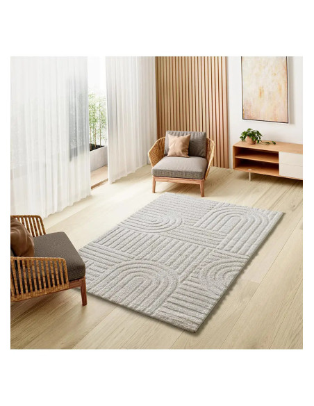 Alfombra geométrica estilo escandinavo con relieve Juno 54406 Blanco