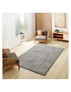 Juno 54406 Grey Geometric Scandinavian Style Rug with Relief
