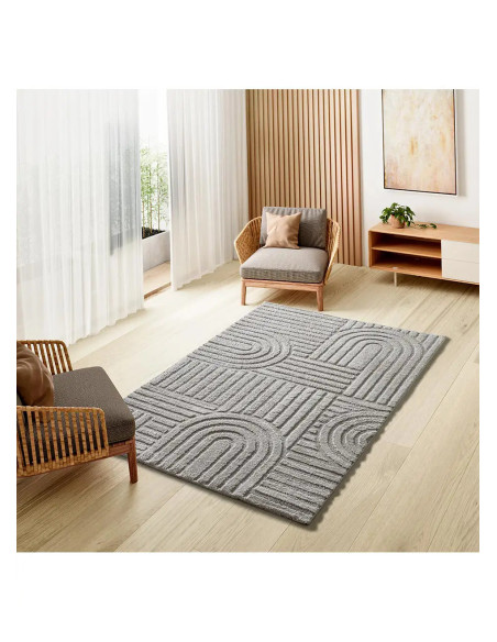 Juno 54406 Grey Geometric Scandinavian Style Rug with Relief
