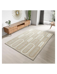 Flora 12968 Geometric Textured Rug, White