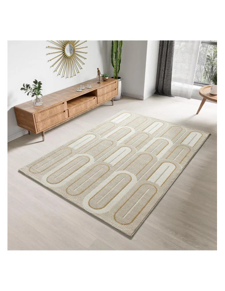 Alfombra geométrica con texturas Flora 12968 Blanco