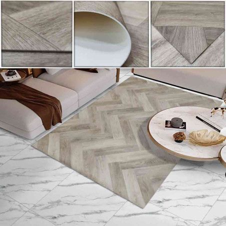 Devise vinyl carpet, rusty metal, zigzag wood